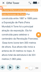 Screenshot of Beelinguapp screen in Portuguese only
